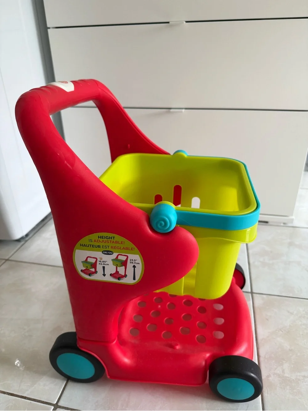 Kids Red and Lime Play Shopping Cart - Toy Push Cart